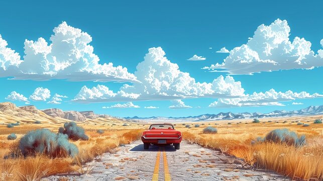 Cartoon music road trip convertible