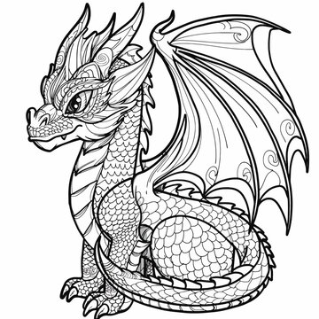 Little Dragon Sketch Illustration for Coloring Book