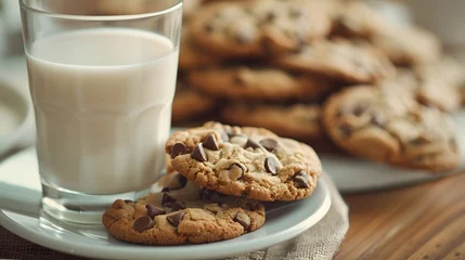 Foto op Plexiglas chocolate chip cookie with milk © Davy