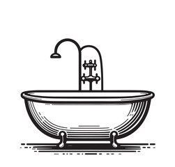 Vector illustration of bathtub lineart isolated on white background