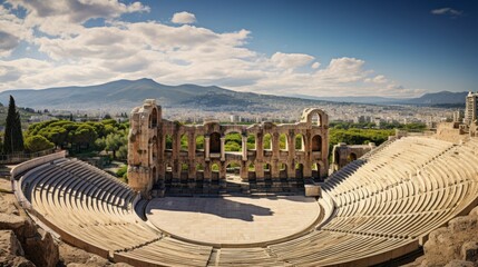 Panoramic city view from Greek theater underlines its cultural significance - obrazy, fototapety, plakaty