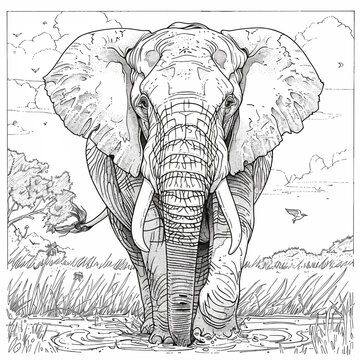 elephant illustration for coloring book