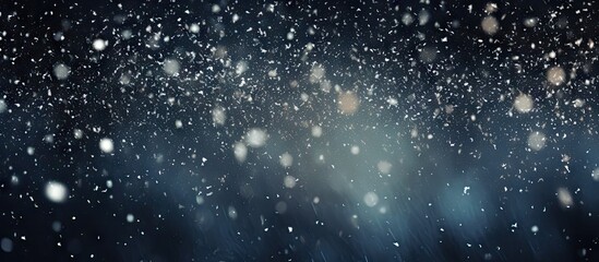 Snow falling on black background with blue sky