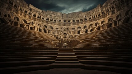 Colossal hourglass merges with Greek amphitheater time flows both ways - obrazy, fototapety, plakaty