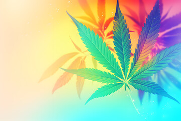 Fototapeta na wymiar Cannabis leaf isolated on rainbow gradient color background