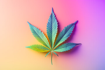 Cannabis leaf isolated on rainbow gradient color  background
