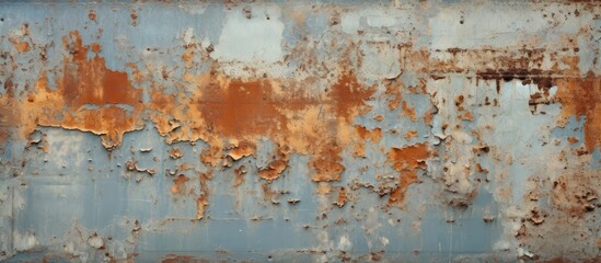 Rusty metal surface close up with blue background