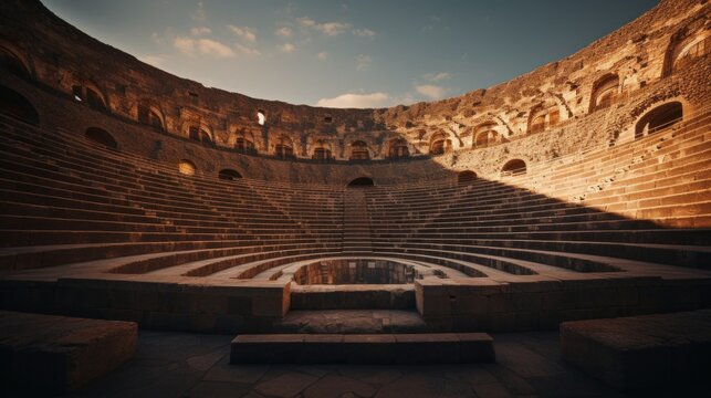 Surreal performance with amphitheater merged into colossal hourglass