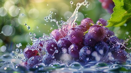 Grapes and water collision splash close-up, product close-up, adequate water, rich nutrition