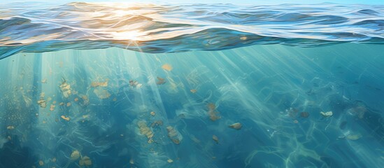 Sunlight filtering through the water with fish swimming beneath