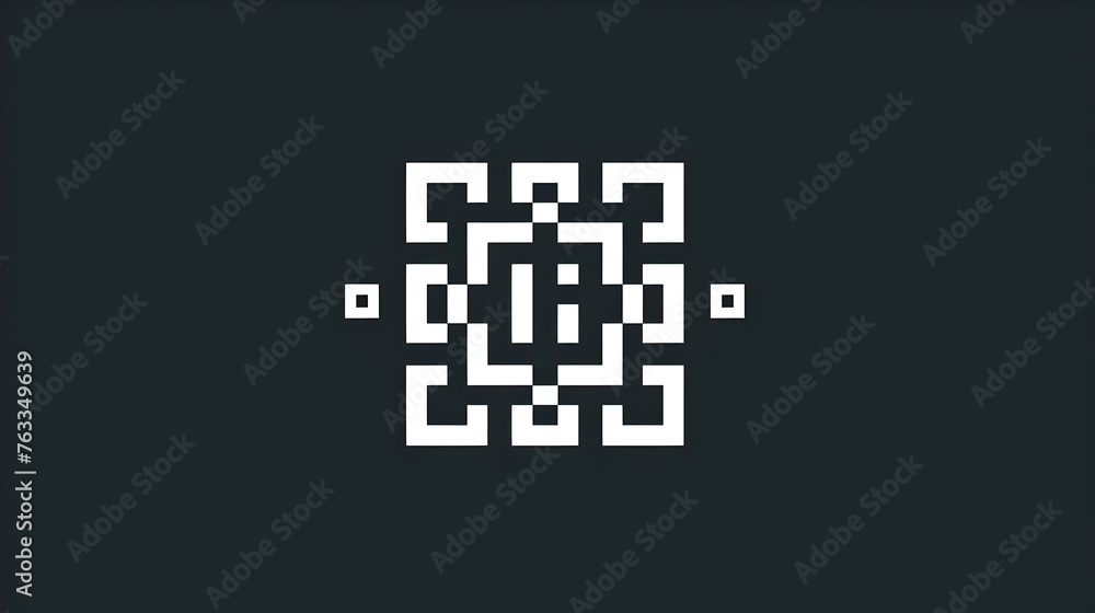 Poster simple monochrome qr code centered on a dark background. digital scanning symbol for quick response.
