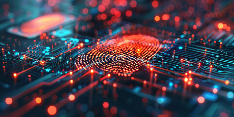 Fingerprint scanner digital footprint computer security safety tracking transparency biometrics .
