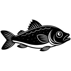 fish.    An icon for the menu of a restaurant or culinary site. Black and white vector.