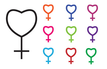 Hetero female sign with heart shape solid icon, Mother day concept, Heart shape with gender sign on white background, female symbol in glyph style for mobile and web. Vector graphics.