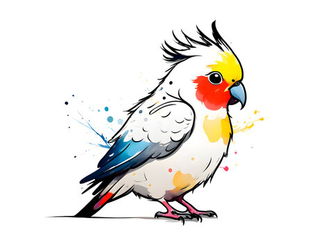 a cute  colorful Cockatiel Illustration  material