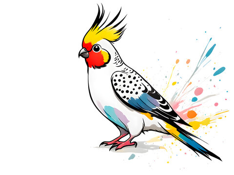  a cute  colorful Cockatiel Illustration  material