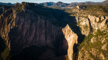 aerial of basaseachic falls national park Mexico copper canyon state of chihuahua rock formation in...