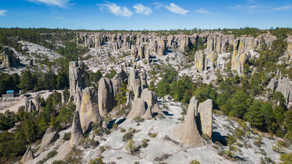 Mexico Chihuahua Creel Monk stone valley natural landmark landscape travel destination aerial view - obrazy, fototapety, plakaty