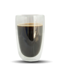 Dark coffee in clear glass cup isolated on white background. This has clipping path.