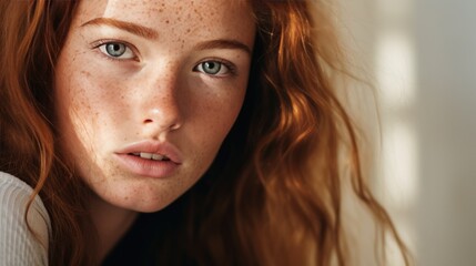 Beautiful young woman with freckles and a model appearance sharing inspirational quotes about work on  stories