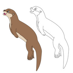 Aquatic Animal Clipart. Otter Clipart Set. Colorful and Outline Otters 