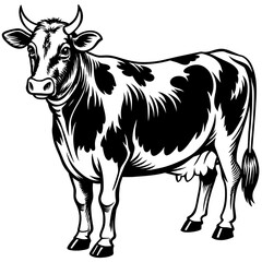 Fototapeta premium Cow. An icon for the menu of a restaurant or culinary site. Black and white vector.