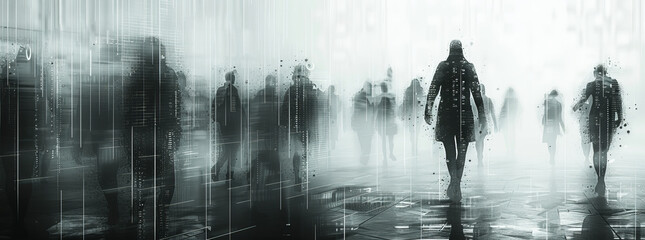 illustration wallart tron Electronic white background Silhouette people pulse modern,generative ai