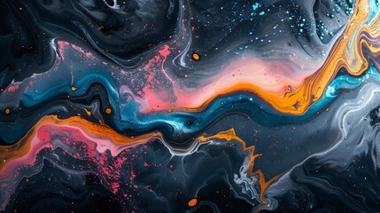 Swirling colors interact in a fluid dance, dynamic patterns that capture the chaos and beauty of abstract art, colorful background with a lot of paint, illustration from Generative AI - obrazy, fototapety, plakaty