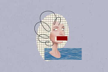 Composite trend sketch image 3D photo surreal unusual collage of blind young lady keep silence...