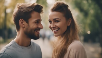 Fototapeta premium Portrait of a cheerful young couple standing together