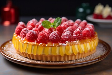 cake with raspberries
