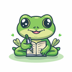 Naklejka premium green frog write on the book