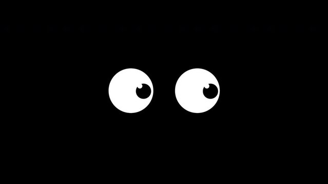 Animated cartoon eyes gif blinking in the dark and looking around and up and down. Isolated design element on Black Backdrop.