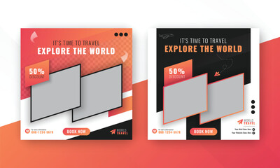 Travel the world social media post web banner marketing flyer design template