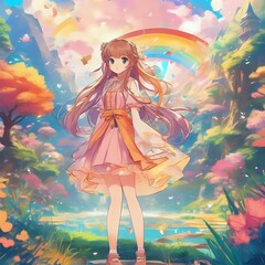 Young girl under the rainbow
