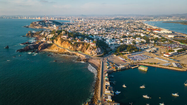 aerial view of Mazatlan Mexico City with coastline Pacific Ocean  - Powered by Adobe