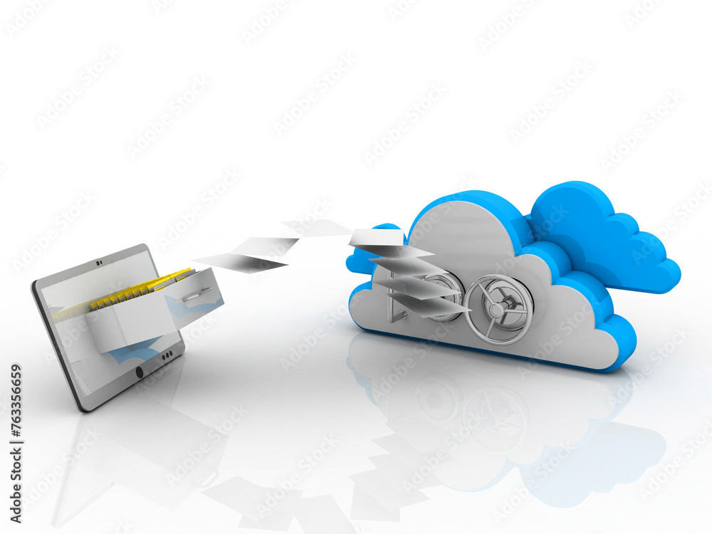 Poster 3d rendering cloud mobile folder