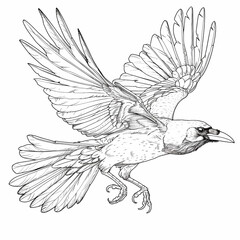 Crow Flying Coloring Page Sketch