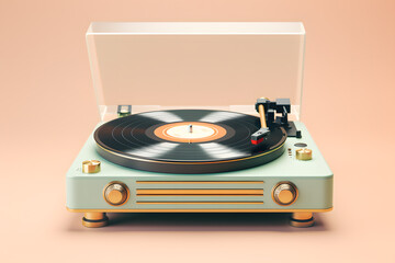 3d render of open vintage record player with vinyl, pastel colors