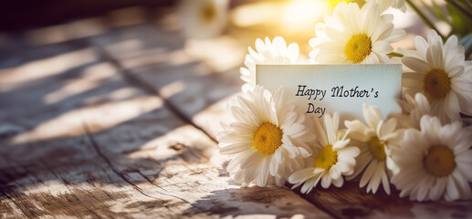 Happy Mother's Day Card with Flowers.  Mom's Day Bliss, Showering Affection with Happy Flowers Banner For Social Media Or Projects. 