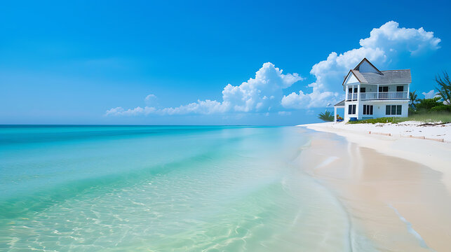 Beautiful tropical beach with white sand, turquoise water and blue sky