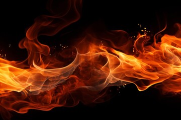 Abstract flames of fire with burning smoke float up black background - obrazy, fototapety, plakaty