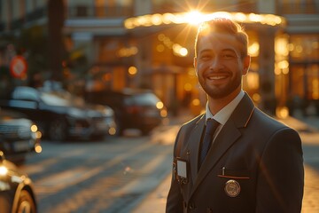 The receptionist stood with a sincere, confident smile in front of the hotel. It is the first thing that creates an impression on guests staying at this hotel which is the first basis of service work.
