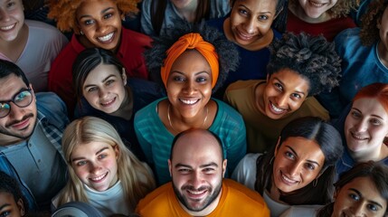 A large number of multicultural businesspeople pose and smile. A Multiracial Business Union, Community Connection