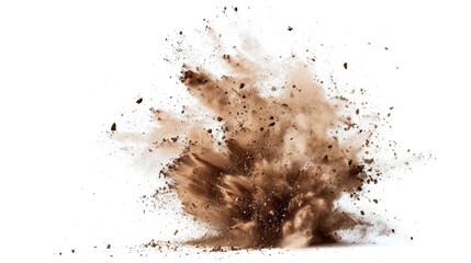 Abstract dust explosion on white background.