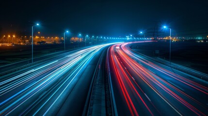 Fototapeta na wymiar City road light, night highway lights, traffic with highway road motion lights, long exposure, blurred image