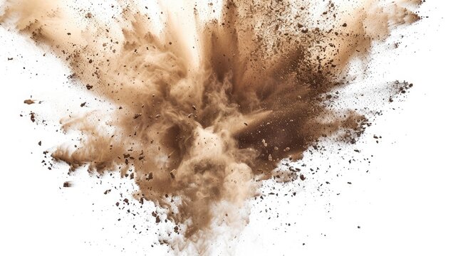 Abstract dust explosion on white background.