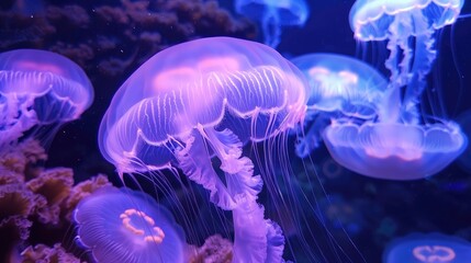 Jellyfish concept in an aquarium with clean water.