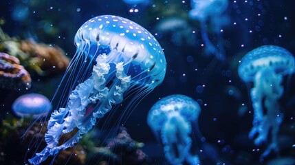 Jellyfish concept in an aquarium with clean water.