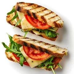 Foto auf Acrylglas Tasty sandwich with cheese on white background, top view © Oksana